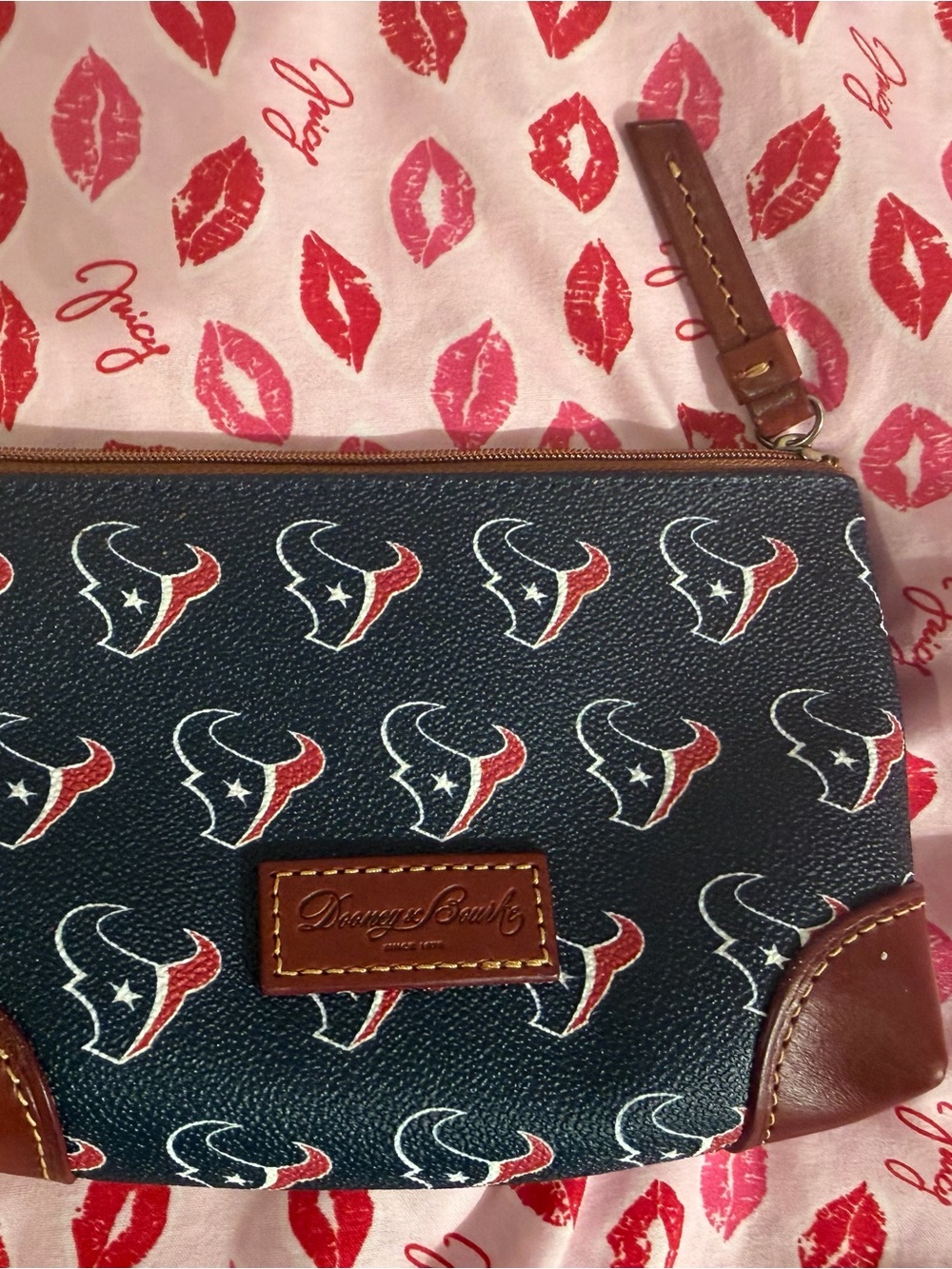 Dooney & Bourke Navy, Red & Brown Houston Texans Zip Wristlet